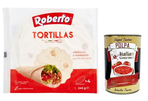Roberto Tortillas,Packung mit 240g, Jede Packung enthält 4 Weiße Weizentortillas + Italian Gourmet Polpa di Pomodoro 400g Dose von Italian Gourmet E.R.