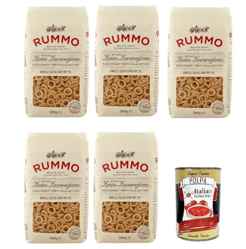 Rummo Anelli Siciliani n° 23 Pasta Lenta Lavorazione Teigwaren aus Hartweizengrieß Bronze-Zeichnung 5x 500g + Italian Gourmet polpa 400g von Italian Gourmet E.R.