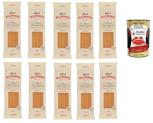 Rummo Bucatini n° 6 Pasta Lenta Lavorazione Teigwaren aus Hartweizengrieß Bronze-Zeichnung 10x 500g + Italian Gourmet polpa 400g von Italian Gourmet E.R.