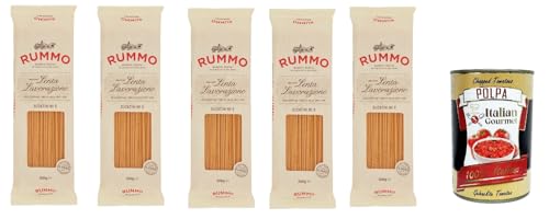 Rummo Bucatini n° 6 Pasta Lenta Lavorazione Teigwaren aus Hartweizengrieß Bronze-Zeichnung 5x 500g + Italian Gourmet polpa 400g von Italian Gourmet E.R.