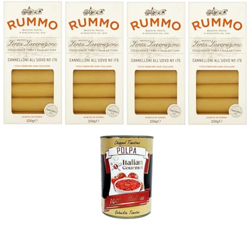 Rummo Cannelloni All'uovo Eier-Cannelloni N°176 langsame Verarbeitungsmethode, außergewöhnliche Kochbeständigkeit 4x250gr + Italian Gourmet polpa 400g Rummo Cannelloni All'uovo Eier-Cannelloni N°176 langsame Verarbeitungsmethode, außergewöhnliche Kochbeständigkeit 4x250gr + Italian Gourmet polpa 400g von Italian Gourmet E.R.
