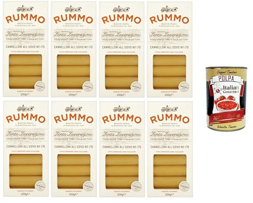 Rummo Cannelloni All'uovo Eier-Cannelloni N°176 langsame Verarbeitungsmethode, außergewöhnliche Kochbeständigkeit 8x250gr + Italian Gourmet polpa 400g Rummo Cannelloni All'uovo Eier-Cannelloni N°176 langsame Verarbeitungsmethode, außergewöhnliche Kochbeständigkeit 8x250gr + Italian Gourmet polpa 400g von Italian Gourmet E.R.
