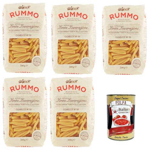 Rummo Casarecce n° 88 Pasta Lenta Lavorazione Teigwaren aus Hartweizengrieß Bronze-Zeichnung 5x 500g + Italian Gourmet polpa 400g von Italian Gourmet E.R.