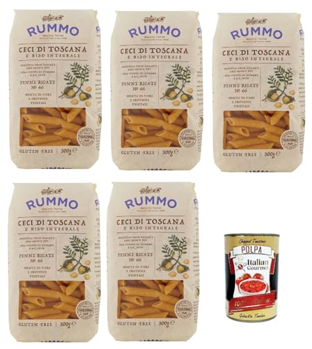 Rummo Ceci di Toscana e Riso Integrale Penne Rigate N° 66 senza glutine, Pasta gluten free, glutenfrei, Kichererbsen der Toskana und voller Reis 5x 500g + Italian Gourmet polpa 400g von Italian Gourmet E.R.