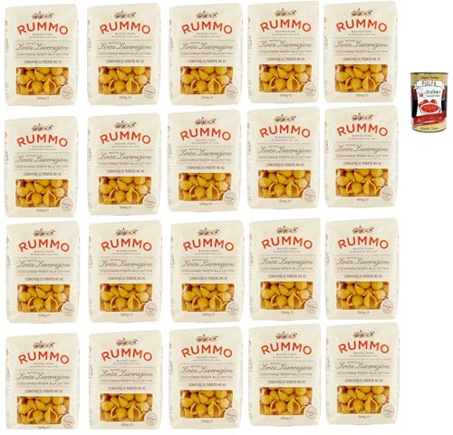 Rummo Conchiglie Rigate N° 42 Pasta Lenta Lavorazione Teigwaren aus Hartweizengrieß Bronze-Zeichnung 20x 500g + Italian Gourmet polpa 400g von Italian Gourmet E.R.