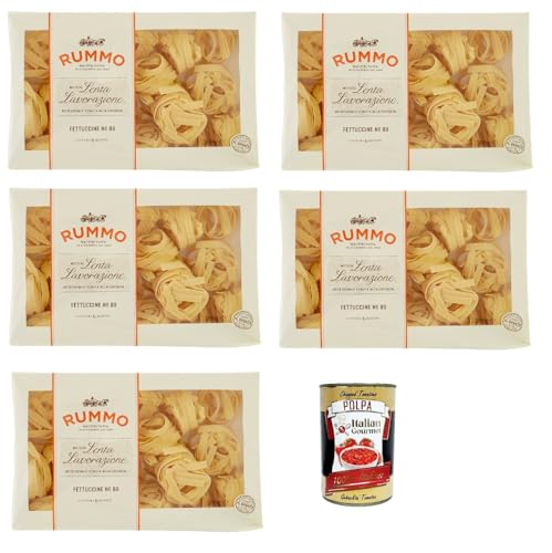 Rummo Fettuccine N° 89 Pasta Lenta Lavorazione Teigwaren aus Hartweizengrieß Bronze-Zeichnung 5x 500g + Italian Gourmet polpa 400g von Italian Gourmet E.R.