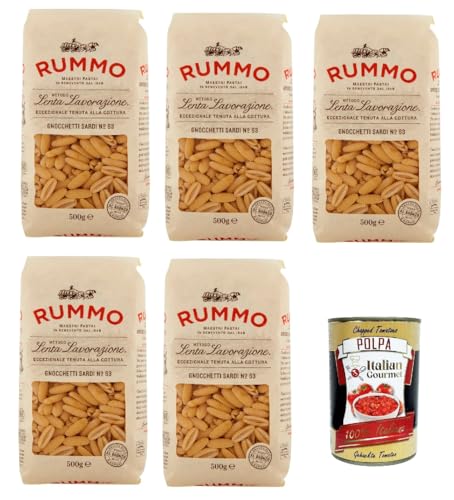 Rummo Gnocchetti sardi N°63 Pasta Lenta Lavorazione Teigwaren aus Hartweizengrieß Bronze-Zeichnung 5x 500g + Italian Gourmet polpa 400g von Italian Gourmet E.R.