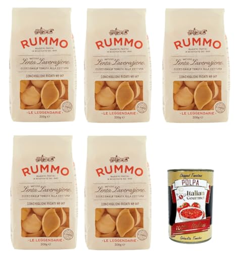 Rummo Le Leggendarie Conchiglioni Rigati № 147 Pasta Lenta Lavorazione Teigwaren aus Hartweizengrieß Bronze-Zeichnung 5x 500g + Italian Gourmet polpa 400g Rummo Le Leggendarie Conchiglioni Rigati № 147 Pasta Lenta Lavorazione Teigwaren aus Hartweizengrieß Bronze-Zeichnung 5x 500g + Italian Gourmet polpa 400g von Italian Gourmet E.R.