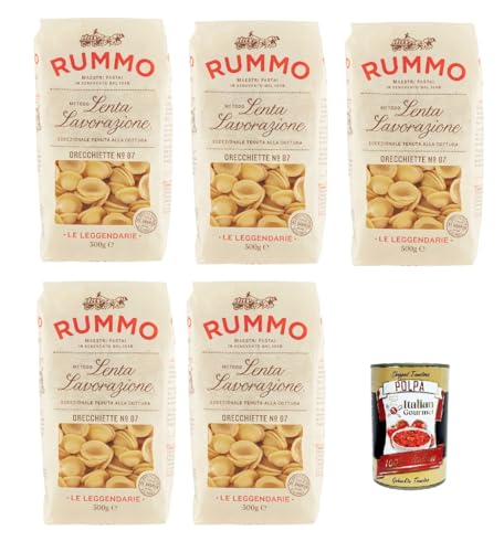 Rummo Le Leggendarie Orecchiette N° 87, Pasta Lenta Lavorazione Teigwaren aus Hartweizengrieß Bronze-Zeichnung 5x 500g + Italian Gourmet polpa 400g von Italian Gourmet E.R.