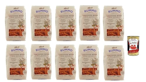 Rummo Lenticchie Rosse e Riso Integrale Maccheroncelli N° 7, Rote Linsen und reis pasta, Gluten frei, gluten free 10x 300g + Italian Gourmet polpa 400g von Italian Gourmet E.R.