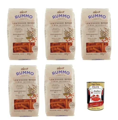 Rummo Lenticchie Rosse e Riso Integrale Maccheroncelli N° 7, Rote Linsen und reis pasta, Gluten frei, gluten free 5x 300g + Italian Gourmet polpa 400g Rummo Lenticchie Rosse e Riso Integrale Maccheroncelli N° 7, Rote Linsen und reis pasta, Gluten frei, gluten free 5x 300g + Italian Gourmet polpa 400g von Italian Gourmet E.R.