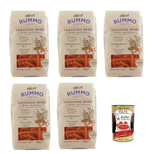 Rummo Lenticchie Rosse e Riso Integrale Maccheroncelli N° 7, Rote Linsen und reis pasta, Gluten frei, gluten free 5x 300g + Italian Gourmet polpa 400g von Italian Gourmet E.R.