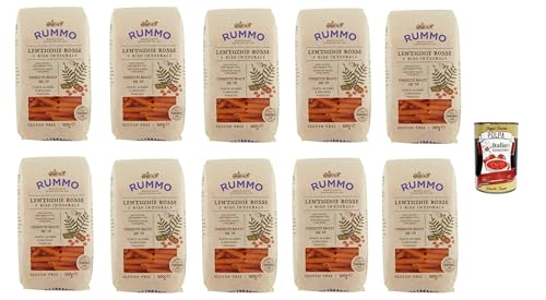 Rummo Lenticchie Rosse e Riso Integrale Pennette rigate N° 70, Rote Linsen und reis pasta, Gluten frei, gluten free 10x 300g + Italian Gourmet polpa 400g von Italian Gourmet E.R.