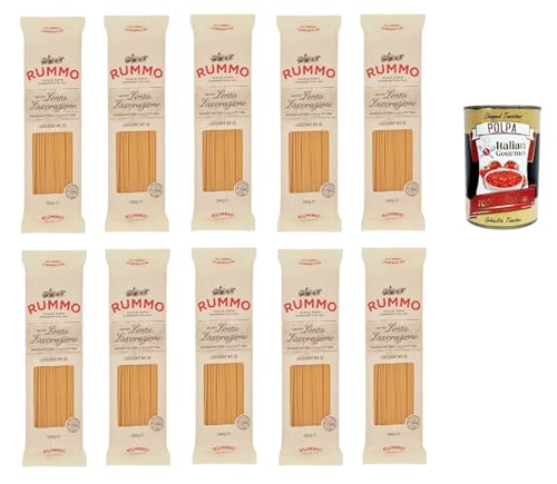 Rummo Linguine N° 13 Pasta Lenta Lavorazione Teigwaren aus Hartweizengrieß Bronze-Zeichnung 10x 500g + Italian Gourmet polpa 400g von Italian Gourmet E.R.