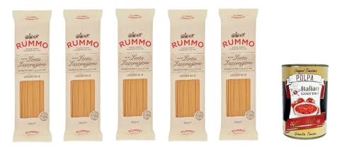 Rummo Linguine N° 13 Pasta Lenta Lavorazione Teigwaren aus Hartweizengrieß Bronze-Zeichnung 5x 500g + Italian Gourmet polpa 400g von Italian Gourmet E.R.