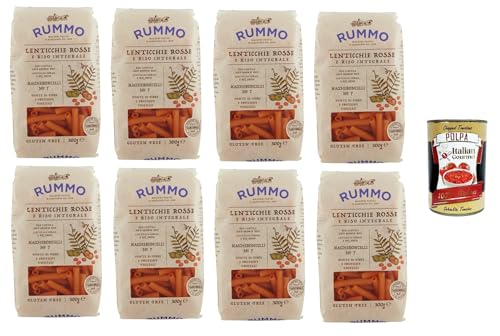 Rummo Maccheroncelli N° 7 Glutenfreie Pasta aus roten Linsen und braunem Reis. 8 x 300 g + Italian Gourmet polpa 400g von Italian Gourmet E.R.