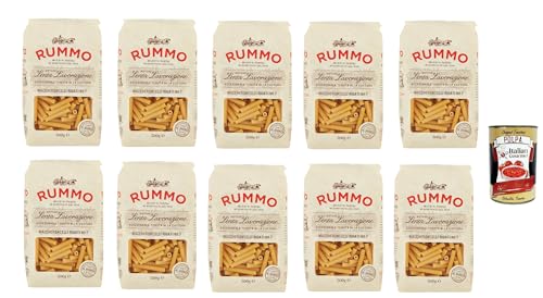 Rummo Maccheroncelli N° 7 Pasta Lenta Lavorazione Teigwaren aus Hartweizengrieß Bronze-Zeichnung 10x 500g + Italian Gourmet polpa 400g von Italian Gourmet E.R.