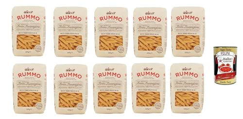 Rummo Mezze penne rigate n° 28 Pasta Lenta Lavorazione Teigwaren aus Hartweizengrieß Bronze-Zeichnung 10x 500g + Italian Gourmet polpa 400g von Italian Gourmet E.R.