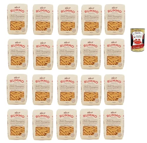 Rummo Mezze penne rigate n° 28 Pasta Lenta Lavorazione Teigwaren aus Hartweizengrieß Bronze-Zeichnung 20x 500g + Italian Gourmet polpa 400g von Italian Gourmet E.R.