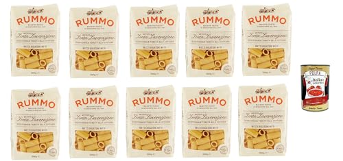 Rummo Mezzi Rigatoni N. 51, Pasta Lenta Lavorazione Teigwaren aus Hartweizengrieß Bronze-Zeichnung 10x 500g + Italian Gourmet polpa 400g von Italian Gourmet E.R.