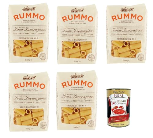 Rummo Mezzi Rigatoni N. 51, Pasta Lenta Lavorazione Teigwaren aus Hartweizengrieß Bronze-Zeichnung 5x 500g + Italian Gourmet polpa 400g Rummo Mezzi Rigatoni N. 51, Pasta Lenta Lavorazione Teigwaren aus Hartweizengrieß Bronze-Zeichnung 5x 500g + Italian Gourmet polpa 400g von Italian Gourmet E.R.