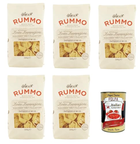 Rummo Pappardelle № 119, Pasta Lenta Lavorazione Teigwaren aus Hartweizengrieß Bronze-Zeichnung 5x 500g + Italian Gourmet polpa 400g von Italian Gourmet E.R.