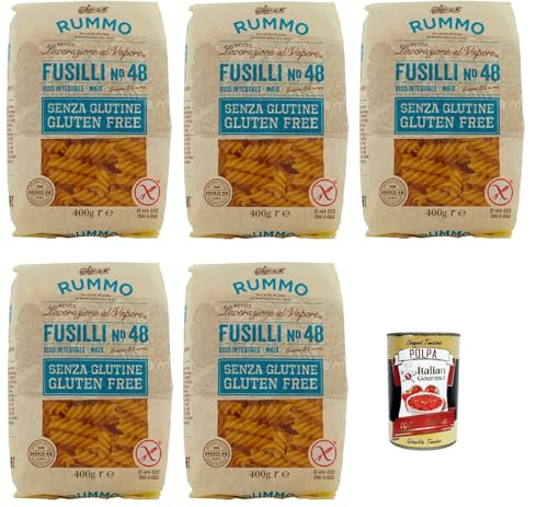 Rummo Pasta Fusilli N° 48 senza Glutine, gluten free, 100% italienische Pasta nudeln glutenfrei 5x 400g + Italian Gourmet polpa 400g von Italian Gourmet E.R.