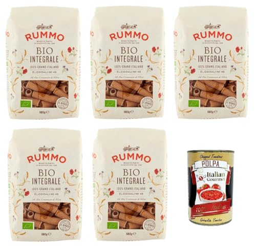 Rummo Pasta Integrale Elicoidali N° 49, Vollkornnudeln Nudeln Vollkorn Italienische Pasta 5x 500g + Italian Gourmet polpa 400g von Italian Gourmet E.R.