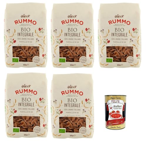 Rummo Pasta Integrale Farfalle N° 85, Vollkornnudeln Nudeln Vollkorn Italienische Pasta 5x 500g + Italian Gourmet polpa 400g von Italian Gourmet E.R.