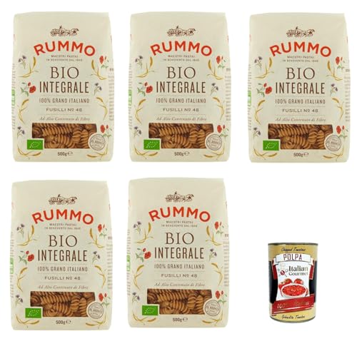 Rummo Pasta Integrale Fusilli N° 48, Vollkornnudeln Nudeln Vollkorn Italienische Pasta 5x 500g + Italian Gourmet polpa 400g von Italian Gourmet E.R.