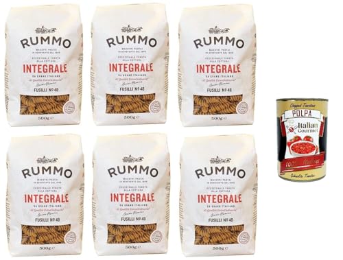 Rummo Pasta Integrale Fusilli N°48,Vollkornnudeln Nudeln Vollkorn Italienische Pasta 6x 500g + Italian Gourmet polpa 400g von Italian Gourmet E.R.