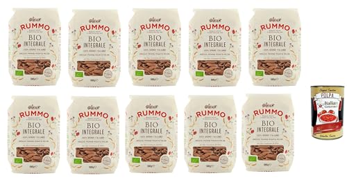 Rummo Pasta Integrale Mezze Penne Rigate N° 28, Vollkornnudeln Nudeln Vollkorn Italienische Pasta 10x 500g + Italian Gourmet polpa 400g von Italian Gourmet E.R.