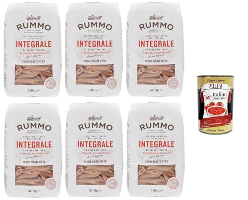 Rummo Pasta Integrale Penne Rigate N°66,Vollkornnudeln Nudeln Vollkorn Italienische Pasta 6x 500g + Italian Gourmet polpa 400g von Italian Gourmet E.R.