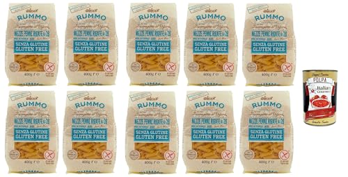 Rummo Pasta Mezze Penne Rigate N° 28 senza Glutine, gluten free, 100% italienische Pasta nudeln glutenfrei 10x 400g + Italian Gourmet polpa 400g von Italian Gourmet E.R.