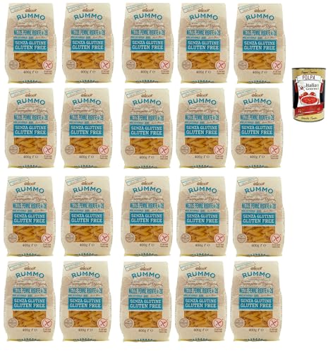 Rummo Pasta Mezze Penne Rigate N° 28 senza Glutine, gluten free, 100% italienische Pasta nudeln glutenfrei 20x 400g + Italian Gourmet polpa 400g von Italian Gourmet E.R.