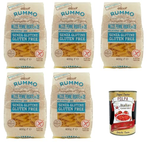 Rummo Pasta Mezze Penne Rigate N° 28 senza Glutine, gluten free, 100% italienische Pasta nudeln glutenfrei 5x 400g + Italian Gourmet polpa 400g Rummo Pasta Mezze Penne Rigate N° 28 senza Glutine, gluten free, 100% italienische Pasta nudeln glutenfrei 5x 400g + Italian Gourmet polpa 400g von Italian Gourmet E.R.