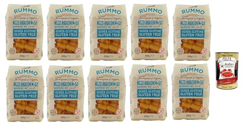 Rummo Pasta Mezzi Rigatoni N° 51 senza Glutine, gluten free, 100% italienische Pasta nudeln glutenfrei 10x 400g + Italian Gourmet polpa 400g von Italian Gourmet E.R.