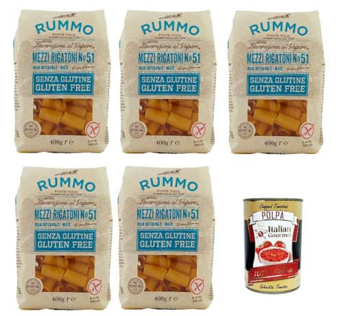 Rummo Pasta Mezzi Rigatoni N° 51 senza Glutine, gluten free, 100% italienische Pasta nudeln glutenfrei 5x 400g + Italian Gourmet polpa 400g von Italian Gourmet E.R.