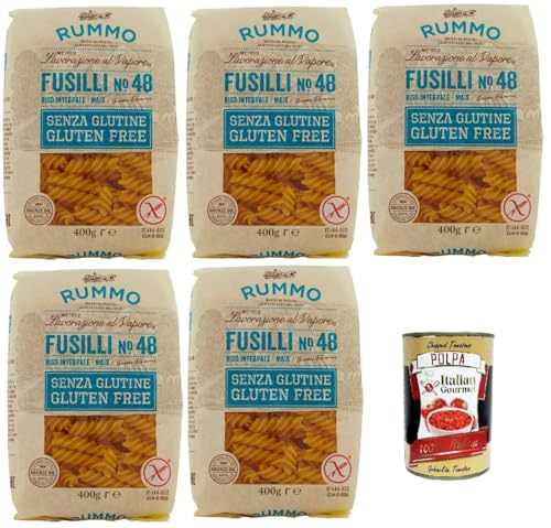 Rummo Pasta Nudeln Glutenfreie Fusilli N° 48, Bronze Gezeichnete gluteinfrei, perfekt für Menschen mit Zöliakie oder Glutenunverträglichkeit, 5x 400 g + Italian Gourmet polpa 400g Rummo Pasta Nudeln Glutenfreie Fusilli N° 48, Bronze Gezeichnete gluteinfrei, perfekt für Menschen mit Zöliakie oder Glutenunverträglichkeit, 5x 400 g + Italian Gourmet polpa 400g von Italian Gourmet E.R.