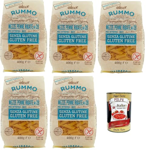 Rummo Pasta Nudeln Glutenfreie Mezze Penne Rigate, Bronze Gezeichnete gluteinfrei, perfekt für Menschen mit Zöliakie oder Glutenunverträglichkeit, 5x 400 g + Italian Gourmet polpa 400g Rummo Pasta Nudeln Glutenfreie Mezze Penne Rigate, Bronze Gezeichnete gluteinfrei, perfekt für Menschen mit Zöliakie oder Glutenunverträglichkeit, 5x 400 g + Italian Gourmet polpa 400g von Italian Gourmet E.R.