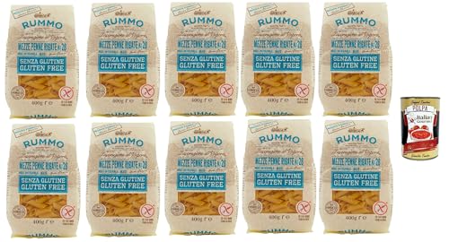 Rummo Pasta Nudeln Glutenfreie Mezze Penne Rigate N° 28, Bronze Gezeichnete gluteinfrei, perfekt für Menschen mit Zöliakie oder Glutenunverträglichkeit, 10x 400 g + Italian Gourmet polpa 400g Rummo Pasta Nudeln Glutenfreie Mezze Penne Rigate N° 28, Bronze Gezeichnete gluteinfrei, perfekt für Menschen mit Zöliakie oder Glutenunverträglichkeit, 10x 400 g + Italian Gourmet polpa 400g von Italian Gourmet E.R.