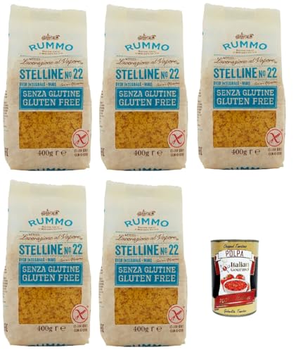 Rummo Pasta Nudeln Glutenfreie Stelline N° 22, Bronze Gezeichnete gluteinfrei, perfekt für Menschen mit Zöliakie oder Glutenunverträglichkeit, 5x 400 g + Italian Gourmet polpa 400g Rummo Pasta Nudeln Glutenfreie Stelline N° 22, Bronze Gezeichnete gluteinfrei, perfekt für Menschen mit Zöliakie oder Glutenunverträglichkeit, 5x 400 g + Italian Gourmet polpa 400g von Italian Gourmet E.R.