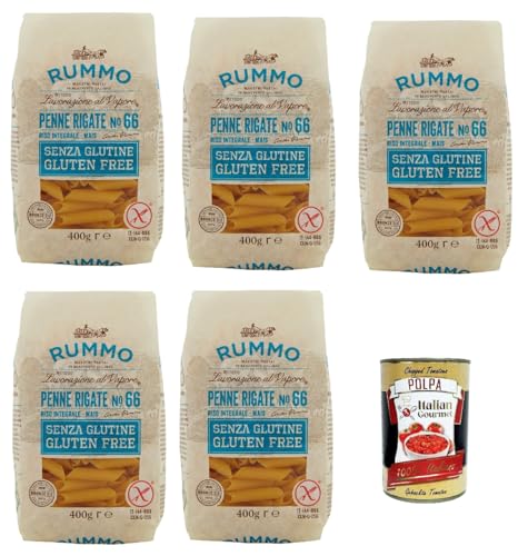 Rummo Pasta Penne Rigate N° 66 senza Glutine, gluten free, 100% italienische Pasta nudeln glutenfrei 5x 400g + Italian Gourmet polpa 400g Rummo Pasta Penne Rigate N° 66 senza Glutine, gluten free, 100% italienische Pasta nudeln glutenfrei 5x 400g + Italian Gourmet polpa 400g von Italian Gourmet E.R.