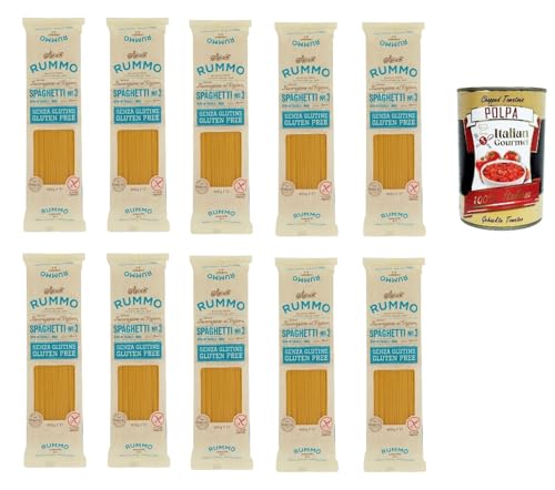 Rummo Pasta Spaghetti N° 3 senza Glutine, gluten free, 100% italienische Pasta nudeln glutenfrei 10x 400g + Italian Gourmet polpa 400g von Italian Gourmet E.R.