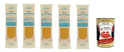 Rummo Pasta Spaghetti N° 3 senza Glutine, gluten free, 100% italienische Pasta nudeln glutenfrei 5x 400g + Italian Gourmet polpa 400g von Italian Gourmet E.R.
