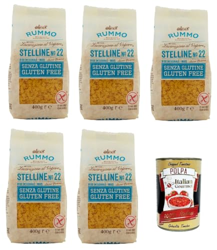 Rummo Pasta Stelline N° 22 senza Glutine, gluten free, 100% italienische Pasta nudeln glutenfrei 5x 400g + Italian Gourmet polpa 400g von Italian Gourmet E.R.