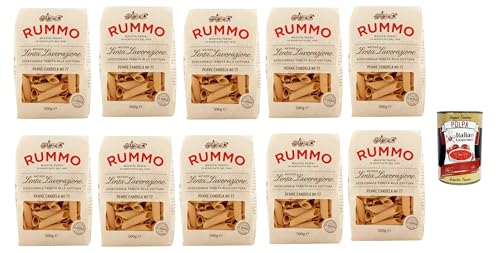 Rummo Penne Candela n° 77 Pasta Lenta Lavorazione Teigwaren aus Hartweizengrieß Bronze-Zeichnung 10x 500g + Italian Gourmet polpa 400g von Italian Gourmet E.R.