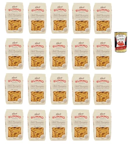 Rummo Penne lisce n° 59 Pasta Lenta Lavorazione Teigwaren aus Hartweizengrieß Bronze-Zeichnung 20x 500g + Italian Gourmet polpa 400g von Italian Gourmet E.R.