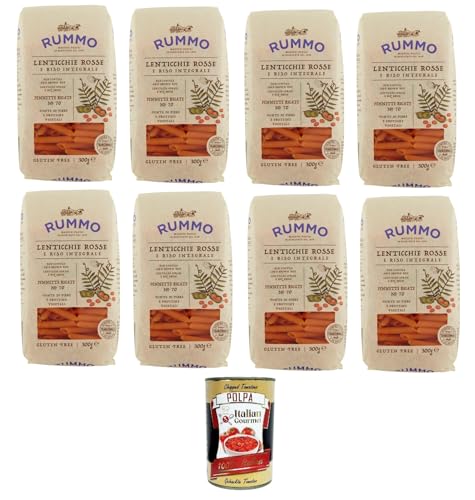 Rummo Pennette Rigate N°70 Glutenfreie Pasta mit Linsen und braunem Reis 8x 300gr + Italian Gourmet polpa 400g von Italian Gourmet E.R.