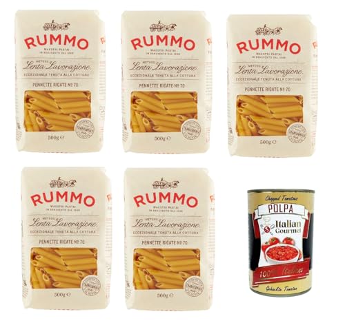 Rummo Pennette Rigate N° 70 Pasta Lenta Lavorazione Teigwaren aus Hartweizengrieß Bronze-Zeichnung 5x 500g + Italian Gourmet polpa 400g Rummo Pennette Rigate N° 70 Pasta Lenta Lavorazione Teigwaren aus Hartweizengrieß Bronze-Zeichnung 5x 500g + Italian Gourmet polpa 400g von Italian Gourmet E.R.